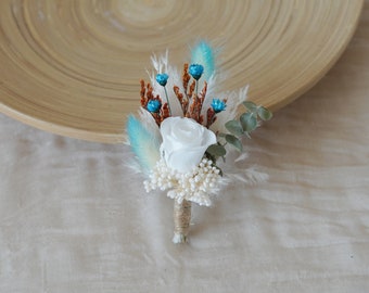 Natural Boho Blue Rose Boutonniere,Wedding Natural Flowers groom's Brooch/Buttonhole,Wedding flower bouquet,wedding Lapel pin Boutonniere