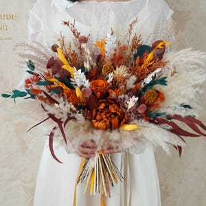 Burnt Orange Bridal Bouquet,boho wedding flower bouquet,Pampas Grass bouquet,Dried flower bouquet,Preserved Bridal/Bridesmaid bouquet