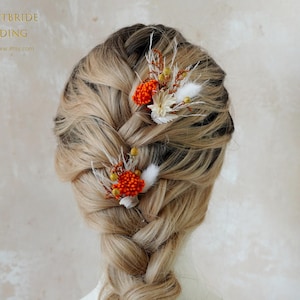 Orange Straw flowers comb Dried flower Hairpiece,Boho Wedding Flower Hairpins,Bridal Hair Accessories,Flower Hair Comb,Rustic Headpiece