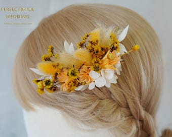 Sunny Yellow Dried flower Hair Comb,Bridal/Bridesmaid Hair Comb,Wedding Flowers Hairpins,Bridal Hair Accessories