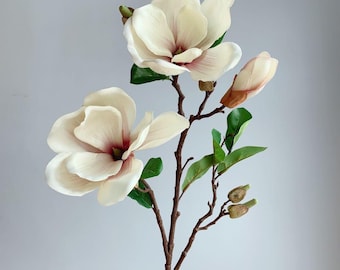 Artificial Magnolia Flower Stem, Faux White Magnolia Branch, Vintage Classic Silk Magnolia, Home Vase Decor,  Wedding Floral Arrangement
