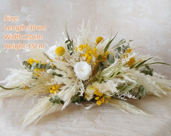 Bright Yellow Baby breath Bohemian Wedding Centerpiece,White Preserved Rose,Table Flower,Flower Swag Backdrop,pampas Flower arbor,eucalyptus