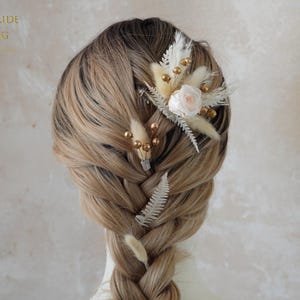 Pale Preserved Rose Hairpins,Burnt Orange rose& Dried flower Hairpiece,Bridal Hair Accessories,Dried Flower Hair Comb,Rustic Floral pin