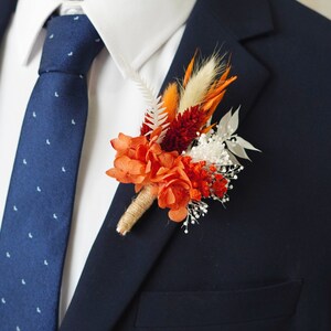 Burnt Orange Bohemian Boutonniere,Wedding Natural Flowers groom's Brooch/Buttonhole,Wedding flower bouquet,wedding Lapel pin Boutonniere image 3