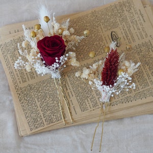 Bordeauxrode kapperskam Gedroogde bloem haarstukje, boho bruiloft bloem haarspelden, bruids haaraccessoires, bloemenhaar kam, rustieke zendspoel