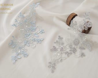 Sparkling Bridal Lace Applique with Sequins, Floral Embroidery for DIY Wedding Gown & Costume Design