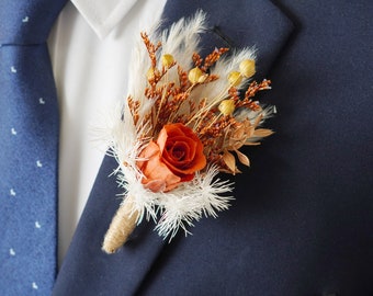 Boutonnière bohème de couleur naturelle, broche/boutonnière du marié fleurs naturelles de mariage, bouquet de fleurs de mariage, boutonnière épingle de mariage