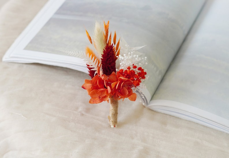 Burnt Orange Bohemian Boutonniere,Wedding Natural Flowers groom's Brooch/Buttonhole,Wedding flower bouquet,wedding Lapel pin Boutonniere image 10