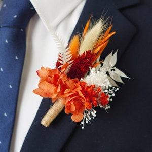 Burnt Orange Bohemian Boutonniere,Wedding Natural Flowers groom's Brooch/Buttonhole,Wedding flower bouquet,wedding Lapel pin Boutonniere image 4