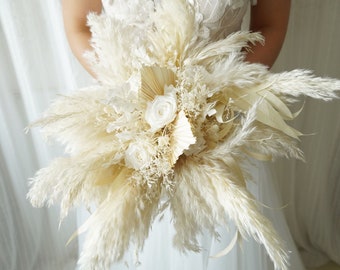 WHITE Wedding bouquet Boho wedding bouquet,natural wedding flowers,Pampas Grass bouquet,Dried flowers bouquet,Bridal/Bridesmaid bouquet