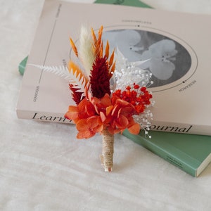 Burnt Orange Bohemian Boutonniere,Wedding Natural Flowers groom's Brooch/Buttonhole,Wedding flower bouquet,wedding Lapel pin Boutonniere image 6