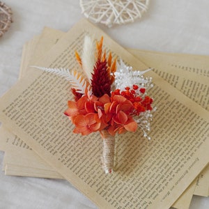 Burnt Orange Bohemian Boutonniere,Wedding Natural Flowers groom's Brooch/Buttonhole,Wedding flower bouquet,wedding Lapel pin Boutonniere image 9