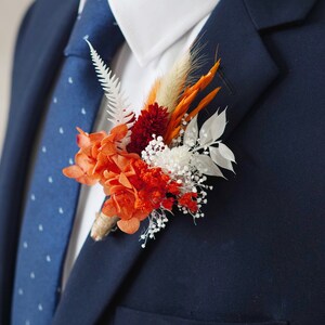 Burnt Orange Bohemian Boutonniere,Wedding Natural Flowers groom's Brooch/Buttonhole,Wedding flower bouquet,wedding Lapel pin Boutonniere image 5