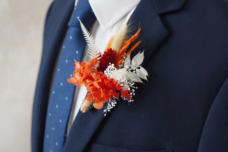 Burnt Orange Bohemian Boutonniere,Wedding Natural Flowers groom's Brooch/Buttonhole,Wedding flower bouquet,wedding Lapel pin Boutonniere image 5