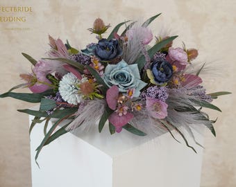 Faux Flower Bohemian Wedding Centerpieces,Table Flowers with Purple and Blue Flower ,Artificial Swag Backdrop
