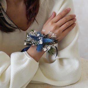 Dusty Blue bunny tail grass Natural Wedding flower corsage;Mother&#39;s day gift,Preserved flowers,Bridal corsage/Bracelet,wedding flower