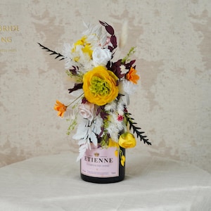 Wine Centerpiece,Yellow Bottle Bouquet,Flower Arrangement For Wine Bottle,Bottle Bouquet,Wine Bottle Bouquet,Wine Gift,Wine Bottle Decor