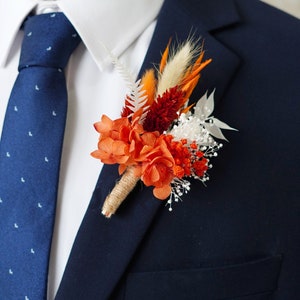 Burnt Orange Bohemian Boutonniere,Wedding Natural Flowers groom's Brooch/Buttonhole,Wedding flower bouquet,wedding Lapel pin Boutonniere image 7