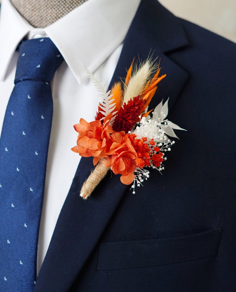 Burnt Orange Bohemian Boutonniere,Wedding Natural Flowers groom's Brooch/Buttonhole,Wedding flower bouquet,wedding Lapel pin Boutonniere image 7