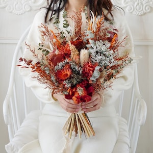 Orange Natural Bohemian Flower Boho Natural wedding flower bouquet,Pampas Grass bouquet,Dried flower bouquet,Bridal/Bridesmaid bouquet