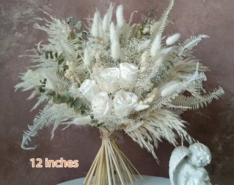 Verde conservado hojas de eucalipto ramo de flores de boda, boda boho / ramo de flores de novia, ramo de hierba de pampas, ramo de flores de boda
