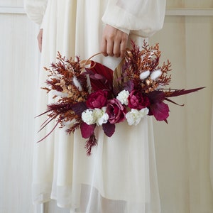 Burgundy Red&white silk  Flower Bohemian Natural wedding flower bouquet,Pampas Grass bouquet,Dried flowers bouquet,Bridal/Bridesmaid bouquet
