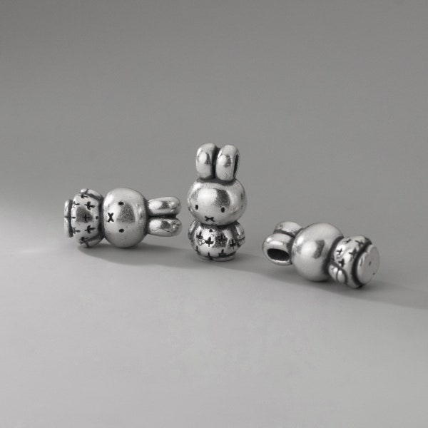 Sterling Silver S999 3D Miffy Rabbit Spacer beads,Silver Animal beads,Jewelry findings,Miffy Rabbit braceket/necklace beads,18.5*9.5*9mm