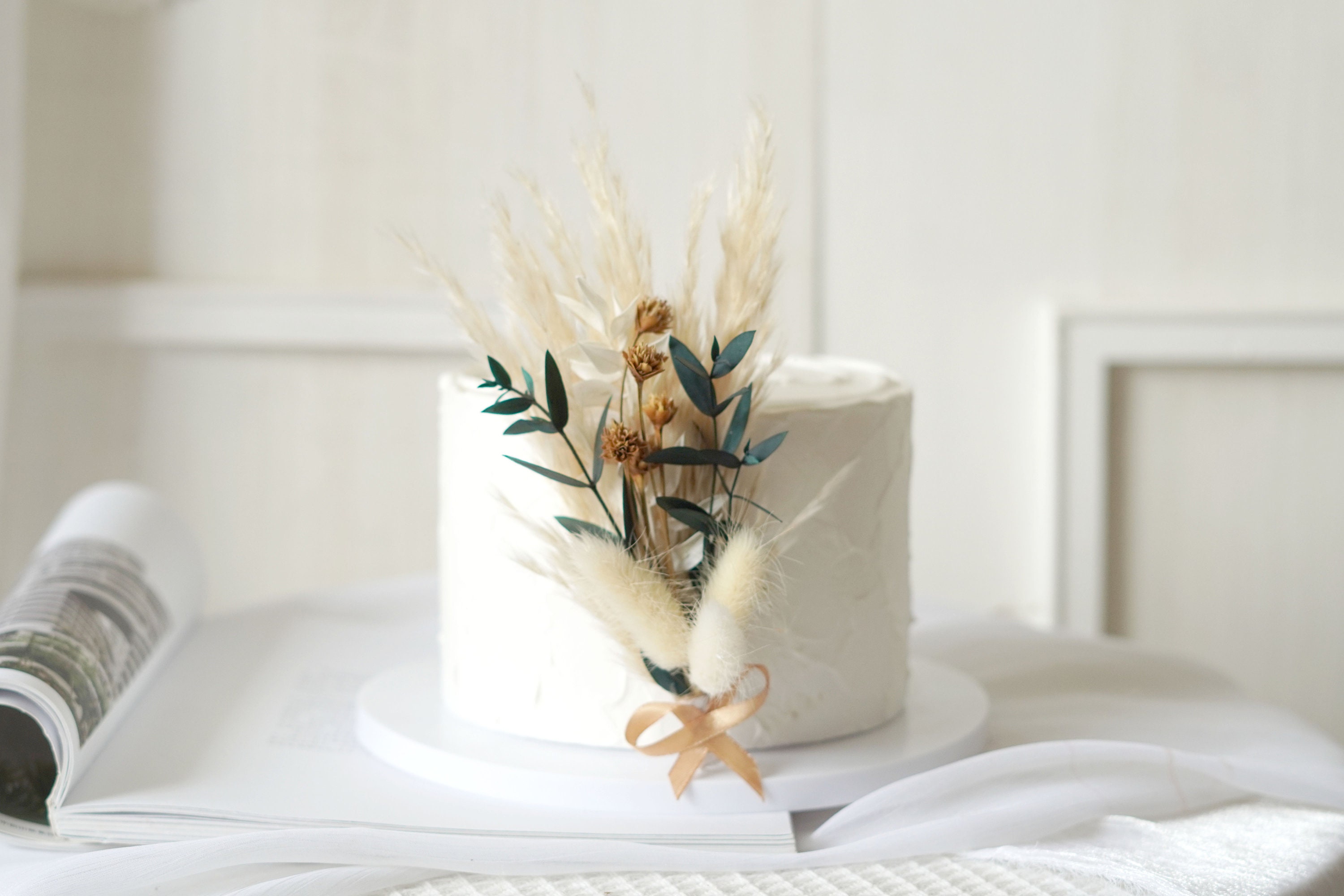 Preserved Eucalyptus Cake Bouquetcake Topper Flower Cake Etsy