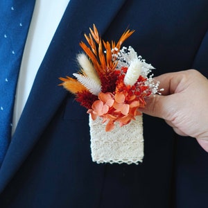 Burnt Orange Bohemian Boutonniere,Wedding Natural Flowers groom's Brooch/Buttonhole,Wedding flower bouquet,wedding Lapel pin Boutonniere Pocket boutonniere