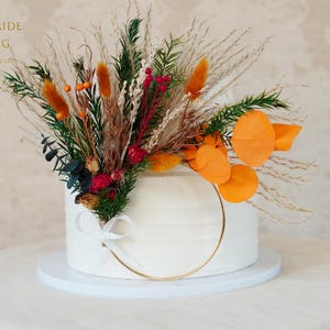 Burnt Orange Autumn Fall, Cake Topper Bouquet,Flower Cake Topper,Dried Bouquet, Wedding Cake Flowers, Wedding Cake Bouquet Dried Flowers