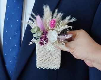 Natural Color&Orange Bohemian Pocket Boutonniere,Wedding Natural Flowers groom's Brooch/Buttonhole,Wedding flower bouquet,wedding Lapel pin