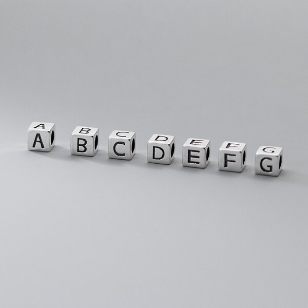 5 pcs, perles d’alphabet en argent sterling, entretoises de lettres en argent, perles de cube géométriques, trouvailles de bijoux, entretoises Braceket/collier, longueur latérale 5mm