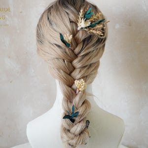 Boho Wedding Flowers Hairpins,Beige and Green Dried flower Hairpiece,Bridal Hair Accessories,Dried Flower Hair Comb,Rustic Floral pin