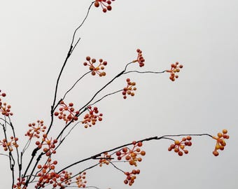 Artificial Berry Stem, Faux Rustic Berry Branch, 44 Inch Tall Fall Green Orange Berry Spray for Farmhouse Vase Centerpiece Decor
