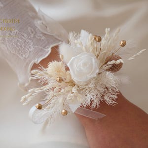 White Preserved Rose Wrist corsage ,Wedding corsage;Mother&#39;s day gift,Preserved flowers, Bridal bracelet boho corsage