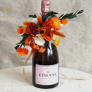 Wine Centerpiece,Orange Bottle Bouquet,Flower Arrangement For Wine Bottle,Bottle Bouquet,Wine Bottle Bouquet,Wine Gift,Wine Bottle Decor
