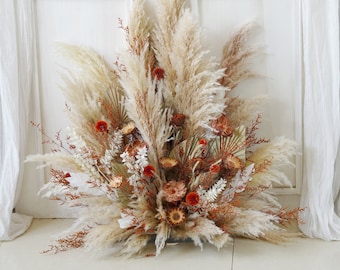 Burnt Orange Archway flower Wedding arch/arbor,Arch&Chuppah Decoration Flower Swag Backdrop,Pampas grass,Bohemian,unfinished product