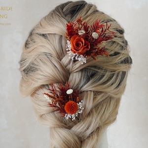 Two Pieces Dried Flowers Hairpins,Preserved Rose Hairpiece,Bridal Hair Accessories,Dried Flower Hair Comb,Rustic Floral pin