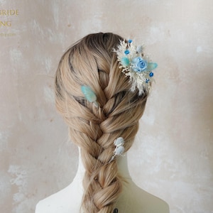 Azure Rose Wedding Flower Hairpin,Burnt Orange rose& Dried flower Hairpiece,Bridal Hair Accessories,Dried Flower Hair Comb,Rustic Floral pin