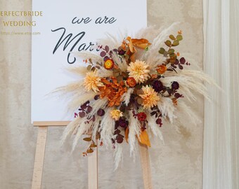 Rust Dried Flower Wedding Arbor, Pampass Grass Wedding Welcome Board Arrangement,Flower Swag Backdrop,Boho Wedding