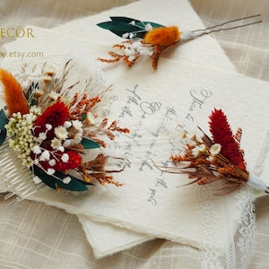 Boho Wedding Flower Hairpin,Burnt Orange Jewelweed& Dried flower Hairpiece,Bridal Hair Accessories,Dried Flower Hair Comb,Rustic Floral pin