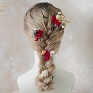 Red Hydrangea Hairdressing comb Dried Hairpiece,Boho Wedding Flower Hairpins,Bridal Hair Accessories,Flower Hair Comb,Rustic Headpiece