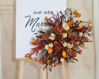 Terracotta Orange Wedding Arbor with Pampass Grass,Wedding Welcome Board Arrangement,Flower Swag Backdrop,Boho Wedding