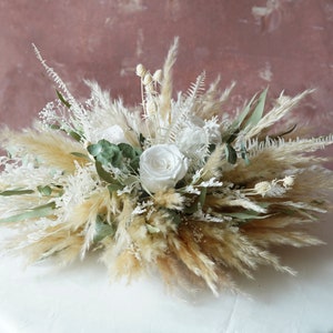 Centrotavola per matrimoni Boho, fiori da tavolo con foglie di eucalipto essiccate conservate, sfondo con swag di fiori, erba di pampa, matrimonio 3,93 pollici * 7 pollici * 5,9 pollici