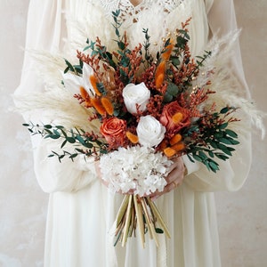 Pumpkin Orange Bohemian Natural wedding flowers bouquet,Pampas Grass bouquet,Bridal/Bridesmaid Dried flowers bouquet, Bohemian wedding
