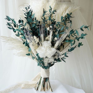 Green & White Wedding bouquet Boho wedding bouquet,Natural wedding flowers,Pampas Grass bouquet,Dried flowers bouquet,Bridal bouquet