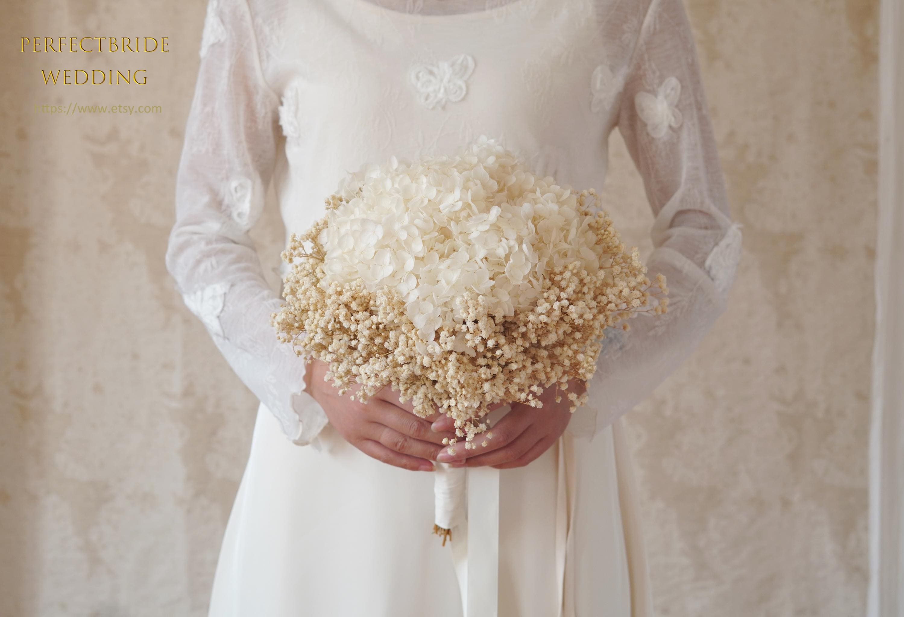 Wedding Baby's Breath Hydrangea Bouquet, Preserved Flower Bride