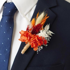 Burnt Orange Bohemian Boutonniere,Wedding Natural Flowers groom's Brooch/Buttonhole,Wedding flower bouquet,wedding Lapel pin Boutonniere Boutonniere