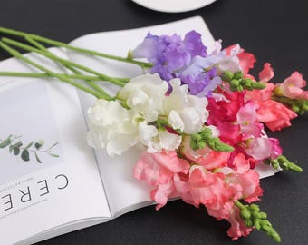 Faux Snapdragon Flowers Stem,16" Artificial Delphinium Spray,Silk Fake Plant in Purple Pink White Red for Wedding Vase Decor