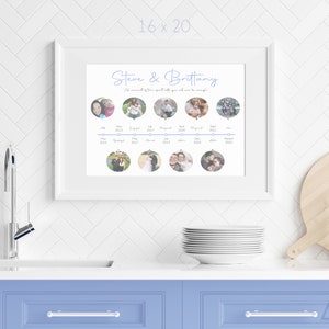 May include: A white framed print with a timeline of photos of a couple, Steve & Brittany, with the text "No amount of time spent with you will ever be enough".